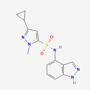 molecular formula C14H15N5O2S B7415914 5-cyclopropyl-N-(1H-indazol-4-yl)-2-methylpyrazole-3-sulfonamide 