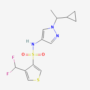 molecular formula C13H15F2N3O2S2 B7416117 N-[1-(1-cyclopropylethyl)pyrazol-4-yl]-4-(difluoromethyl)thiophene-3-sulfonamide 