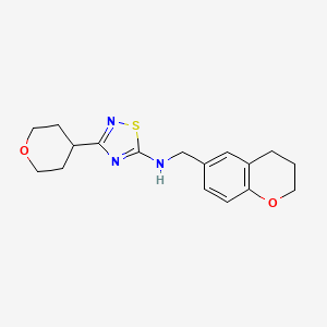 molecular formula C17H21N3O2S B7416214 N-(3,4-dihydro-2H-chromen-6-ylmethyl)-3-(oxan-4-yl)-1,2,4-thiadiazol-5-amine 