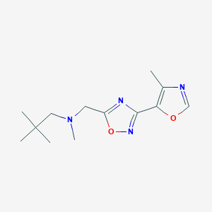 molecular formula C13H20N4O2 B7416218 N,2,2-trimethyl-N-[[3-(4-methyl-1,3-oxazol-5-yl)-1,2,4-oxadiazol-5-yl]methyl]propan-1-amine 