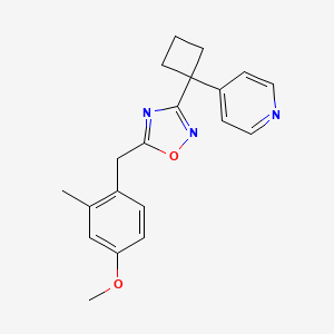 molecular formula C20H21N3O2 B7416267 5-[(4-Methoxy-2-methylphenyl)methyl]-3-(1-pyridin-4-ylcyclobutyl)-1,2,4-oxadiazole 