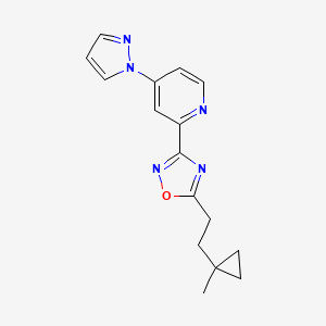 molecular formula C16H17N5O B7416286 5-[2-(1-Methylcyclopropyl)ethyl]-3-(4-pyrazol-1-ylpyridin-2-yl)-1,2,4-oxadiazole 