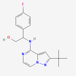 molecular formula C18H21FN4O B7416294 2-[(2-Tert-butylpyrazolo[1,5-a]pyrazin-4-yl)amino]-2-(4-fluorophenyl)ethanol 