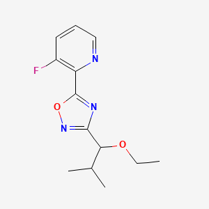 molecular formula C13H16FN3O2 B7416469 3-(1-Ethoxy-2-methylpropyl)-5-(3-fluoropyridin-2-yl)-1,2,4-oxadiazole 