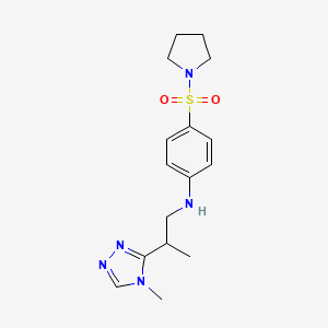 molecular formula C16H23N5O2S B7416512 N-[2-(4-methyl-1,2,4-triazol-3-yl)propyl]-4-pyrrolidin-1-ylsulfonylaniline 