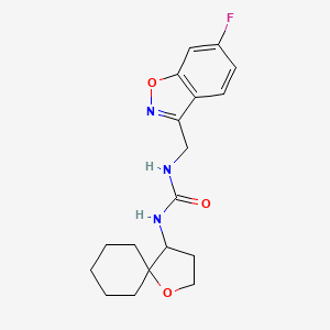 molecular formula C18H22FN3O3 B7416600 1-[(6-Fluoro-1,2-benzoxazol-3-yl)methyl]-3-(1-oxaspiro[4.5]decan-4-yl)urea 