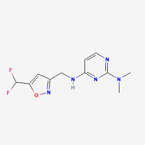 molecular formula C11H13F2N5O B7416682 4-N-[[5-(difluoromethyl)-1,2-oxazol-3-yl]methyl]-2-N,2-N-dimethylpyrimidine-2,4-diamine 