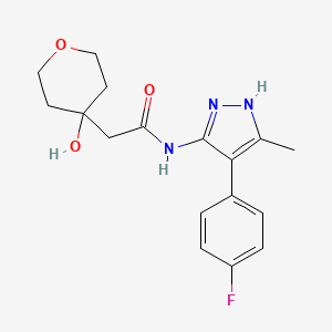 molecular formula C17H20FN3O3 B7416858 N-[4-(4-fluorophenyl)-5-methyl-1H-pyrazol-3-yl]-2-(4-hydroxyoxan-4-yl)acetamide 