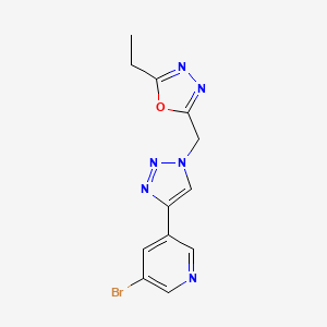 molecular formula C12H11BrN6O B7416887 2-[[4-(5-Bromopyridin-3-yl)triazol-1-yl]methyl]-5-ethyl-1,3,4-oxadiazole 