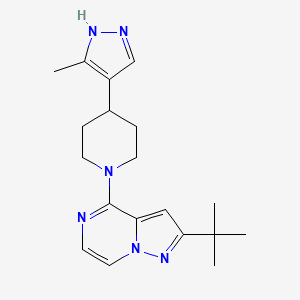 molecular formula C19H26N6 B7416951 2-tert-butyl-4-[4-(5-methyl-1H-pyrazol-4-yl)piperidin-1-yl]pyrazolo[1,5-a]pyrazine 