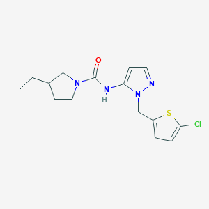 molecular formula C15H19ClN4OS B7417155 N-[2-[(5-chlorothiophen-2-yl)methyl]pyrazol-3-yl]-3-ethylpyrrolidine-1-carboxamide 