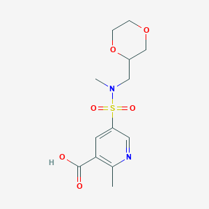 molecular formula C13H18N2O6S B7417414 5-[1,4-Dioxan-2-ylmethyl(methyl)sulfamoyl]-2-methylpyridine-3-carboxylic acid 