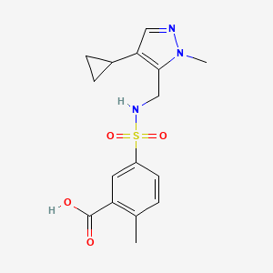 molecular formula C16H19N3O4S B7417471 5-[(4-Cyclopropyl-2-methylpyrazol-3-yl)methylsulfamoyl]-2-methylbenzoic acid 