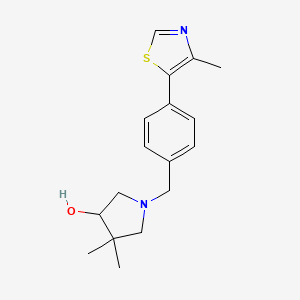 molecular formula C17H22N2OS B7417561 4,4-Dimethyl-1-[[4-(4-methyl-1,3-thiazol-5-yl)phenyl]methyl]pyrrolidin-3-ol 