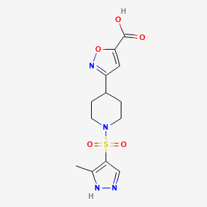 molecular formula C13H16N4O5S B7417681 3-[1-[(5-methyl-1H-pyrazol-4-yl)sulfonyl]piperidin-4-yl]-1,2-oxazole-5-carboxylic acid 