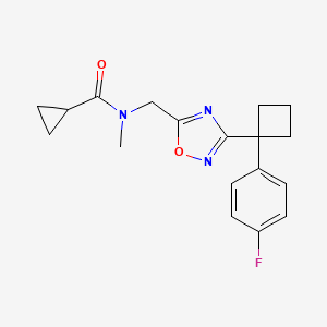 N-[[3-[1-(4-fluorophenyl)cyclobutyl]-1,2,4-oxadiazol-5-yl]methyl]-N-methylcyclopropanecarboxamide