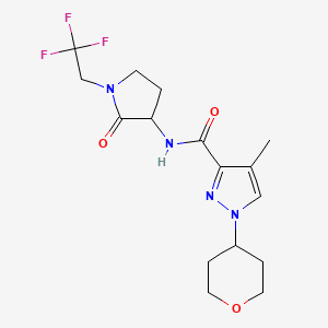 molecular formula C16H21F3N4O3 B7417949 4-methyl-1-(oxan-4-yl)-N-[2-oxo-1-(2,2,2-trifluoroethyl)pyrrolidin-3-yl]pyrazole-3-carboxamide 