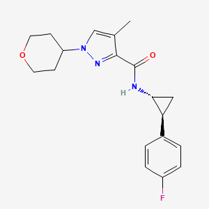 molecular formula C19H22FN3O2 B7417981 N-[(1R,2S)-2-(4-fluorophenyl)cyclopropyl]-4-methyl-1-(oxan-4-yl)pyrazole-3-carboxamide 