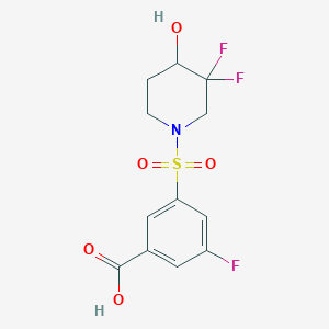 molecular formula C12H12F3NO5S B7418068 3-(3,3-Difluoro-4-hydroxypiperidin-1-yl)sulfonyl-5-fluorobenzoic acid 