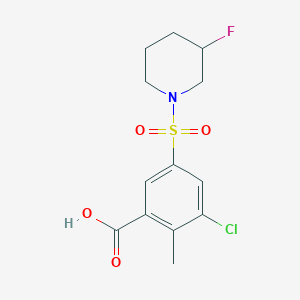 molecular formula C13H15ClFNO4S B7418236 3-Chloro-5-(3-fluoropiperidin-1-yl)sulfonyl-2-methylbenzoic acid 