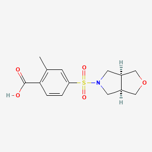 molecular formula C14H17NO5S B7418267 4-[[(3aR,6aS)-1,3,3a,4,6,6a-hexahydrofuro[3,4-c]pyrrol-5-yl]sulfonyl]-2-methylbenzoic acid 