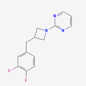 molecular formula C14H13F2N3 B7418410 2-[3-[(3,4-Difluorophenyl)methyl]azetidin-1-yl]pyrimidine 