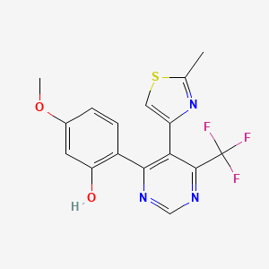 molecular formula C16H12F3N3O2S B7418500 5-Methoxy-2-[5-(2-methyl-1,3-thiazol-4-yl)-6-(trifluoromethyl)pyrimidin-4-yl]phenol 