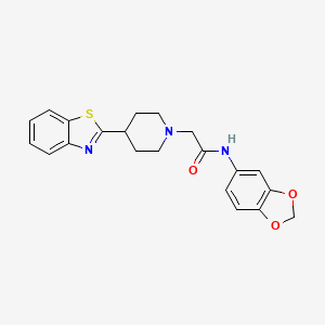 molecular formula C21H21N3O3S B7418621 N-(1,3-benzodioxol-5-yl)-2-[4-(1,3-benzothiazol-2-yl)piperidin-1-yl]acetamide 