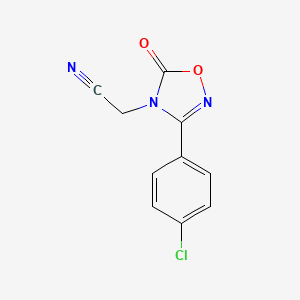 molecular formula C10H6ClN3O2 B7418669 2-[3-(4-Chlorophenyl)-5-oxo-1,2,4-oxadiazol-4-yl]acetonitrile 