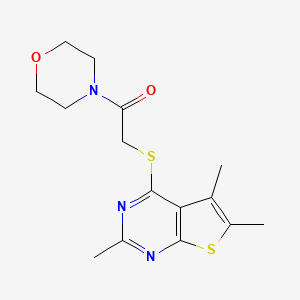 molecular formula C15H19N3O2S2 B7418705 1-Morpholin-4-yl-2-(2,5,6-trimethyl-thieno[2,3-d]pyrimidin-4-ylsulfanyl)-ethanone 