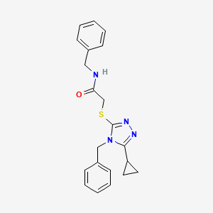 molecular formula C21H22N4OS B7418865 N-Benzyl-2-(4-benzyl-5-cyclopropyl-4H-[1,2,4]triazol-3-ylsulfanyl)-acetamide 