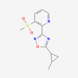 molecular formula C12H13N3O3S B7418911 5-(2-Methylcyclopropyl)-3-(3-methylsulfonylpyridin-2-yl)-1,2,4-oxadiazole 