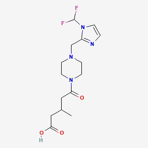 molecular formula C15H22F2N4O3 B7419011 5-[4-[[1-(Difluoromethyl)imidazol-2-yl]methyl]piperazin-1-yl]-3-methyl-5-oxopentanoic acid 