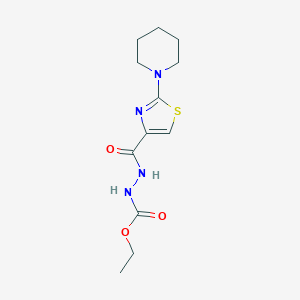 molecular formula C12H18N4O3S B7419123 ethyl N-[(2-piperidin-1-yl-1,3-thiazole-4-carbonyl)amino]carbamate 