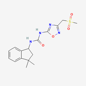 molecular formula C16H20N4O4S B7419218 1-(3,3-Dimethyl-1,2-dihydroinden-1-yl)-3-[3-(methylsulfonylmethyl)-1,2,4-oxadiazol-5-yl]urea 