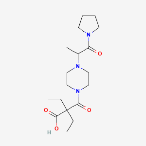 molecular formula C18H31N3O4 B7419350 2-Ethyl-2-[4-(1-oxo-1-pyrrolidin-1-ylpropan-2-yl)piperazine-1-carbonyl]butanoic acid 