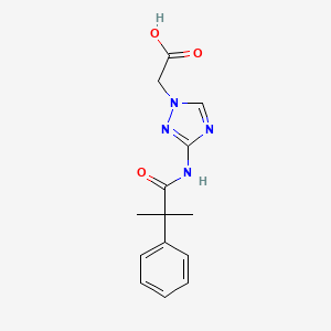 molecular formula C14H16N4O3 B7419373 2-[3-[(2-Methyl-2-phenylpropanoyl)amino]-1,2,4-triazol-1-yl]acetic acid 