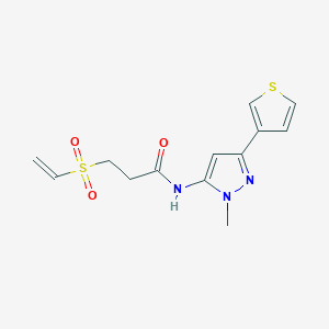 molecular formula C13H15N3O3S2 B7419379 3-(ethenesulfonyl)-N-[1-methyl-3-(thiophen-3-yl)-1H-pyrazol-5-yl]propanamide 