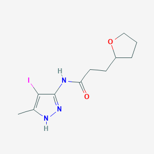 molecular formula C11H16IN3O2 B7419479 N-(4-iodo-5-methyl-1H-pyrazol-3-yl)-3-(oxolan-2-yl)propanamide 