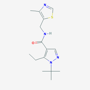 molecular formula C15H22N4OS B7419571 1-tert-butyl-5-ethyl-N-[(4-methyl-1,3-thiazol-5-yl)methyl]pyrazole-4-carboxamide 