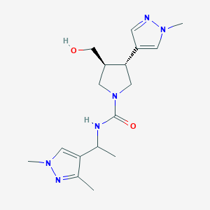 molecular formula C17H26N6O2 B7419603 (3S,4R)-N-[1-(1,3-dimethylpyrazol-4-yl)ethyl]-3-(hydroxymethyl)-4-(1-methylpyrazol-4-yl)pyrrolidine-1-carboxamide 