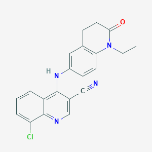 molecular formula C21H17ClN4O B7419665 8-Chloro-4-[(1-ethyl-2-oxo-3,4-dihydroquinolin-6-yl)amino]quinoline-3-carbonitrile 