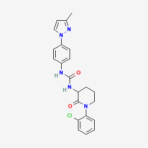 molecular formula C22H22ClN5O2 B7419685 1-[1-(2-Chlorophenyl)-2-oxopiperidin-3-yl]-3-[4-(3-methylpyrazol-1-yl)phenyl]urea 