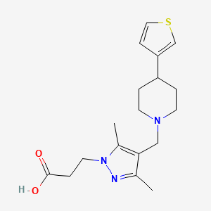 molecular formula C18H25N3O2S B7419730 3-[3,5-Dimethyl-4-[(4-thiophen-3-ylpiperidin-1-yl)methyl]pyrazol-1-yl]propanoic acid 