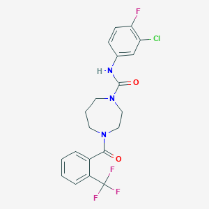 molecular formula C20H18ClF4N3O2 B7419810 N-(3-chloro-4-fluorophenyl)-4-[2-(trifluoromethyl)benzoyl]-1,4-diazepane-1-carboxamide 