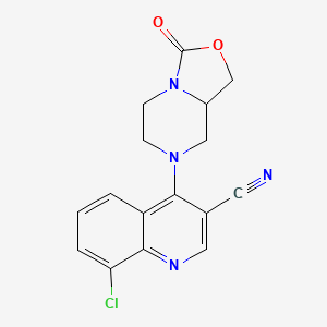 molecular formula C16H13ClN4O2 B7419829 8-chloro-4-(3-oxo-5,6,8,8a-tetrahydro-1H-[1,3]oxazolo[3,4-a]pyrazin-7-yl)quinoline-3-carbonitrile 