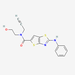 molecular formula C17H15N3O2S2 B7419891 2-anilino-N-(2-hydroxyethyl)-N-prop-2-ynylthieno[2,3-d][1,3]thiazole-5-carboxamide 