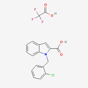 molecular formula C18H13ClF3NO4 B7419903 1-[(2-Chlorophenyl)methyl]indole-2-carboxylic acid;2,2,2-trifluoroacetic acid 