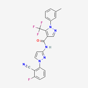 molecular formula C22H14F4N6O B7419990 N-[1-(2-cyano-3-fluorophenyl)pyrazol-3-yl]-1-(3-methylphenyl)-5-(trifluoromethyl)pyrazole-4-carboxamide 