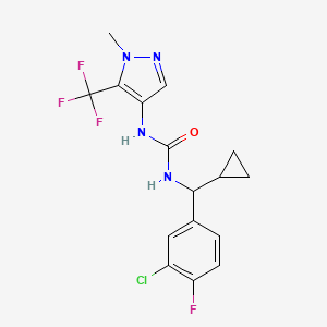 molecular formula C16H15ClF4N4O B7420072 1-[(3-Chloro-4-fluorophenyl)-cyclopropylmethyl]-3-[1-methyl-5-(trifluoromethyl)pyrazol-4-yl]urea 